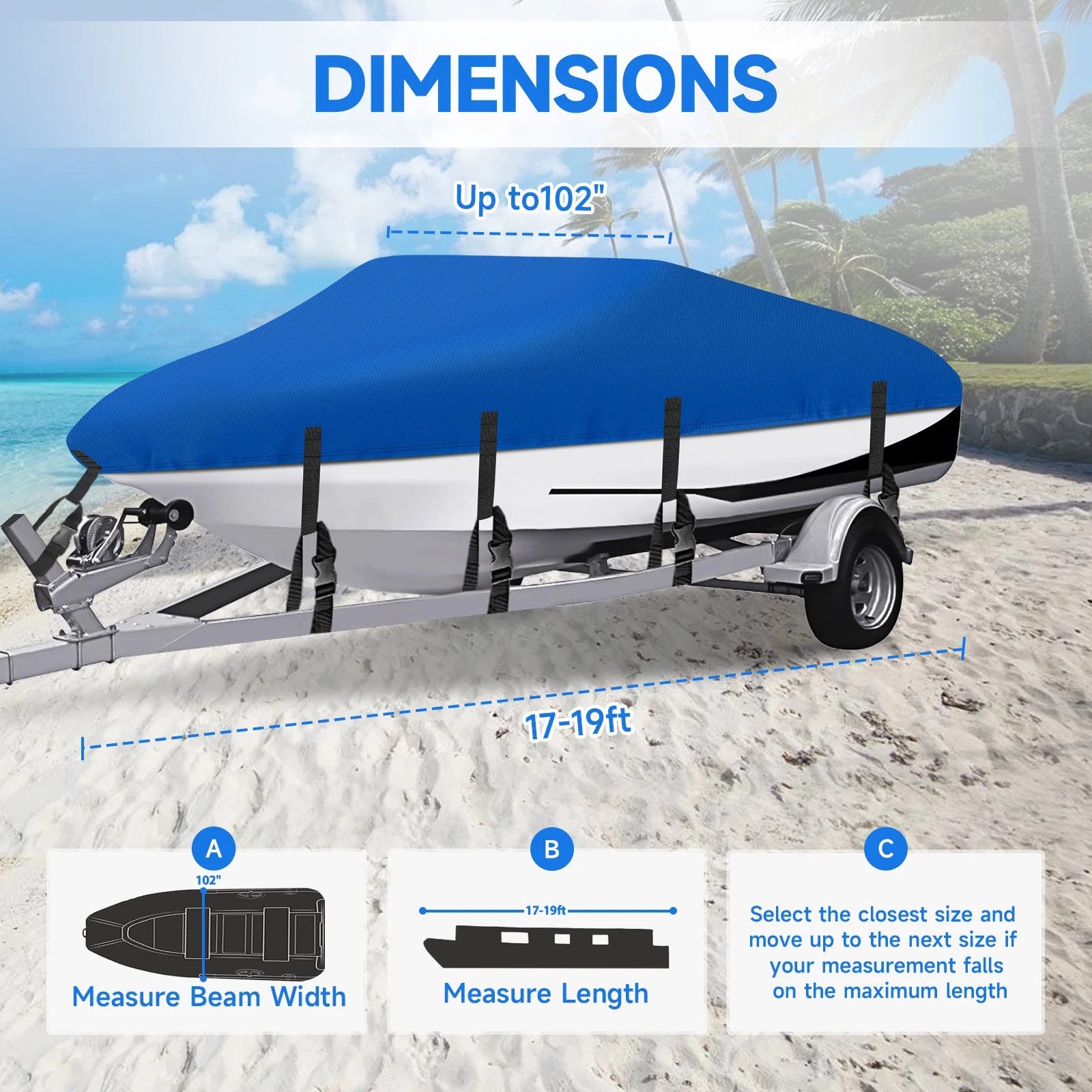Heavy Duty Boat Cover for V-Hull Bass Runabout (17FT-19FT) Waterproof