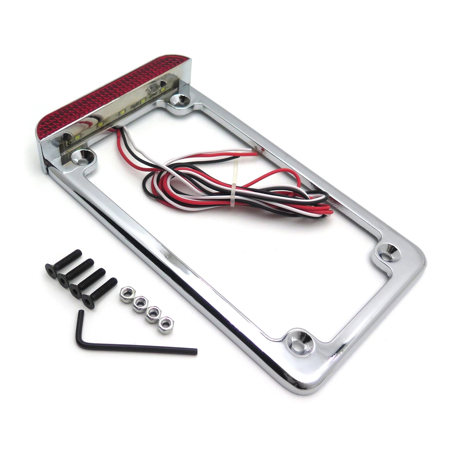 Chrome 7"x4" License Plate Frame with 3" LED for Honda/Suzuki/Yamaha/Kawasaki/Harley