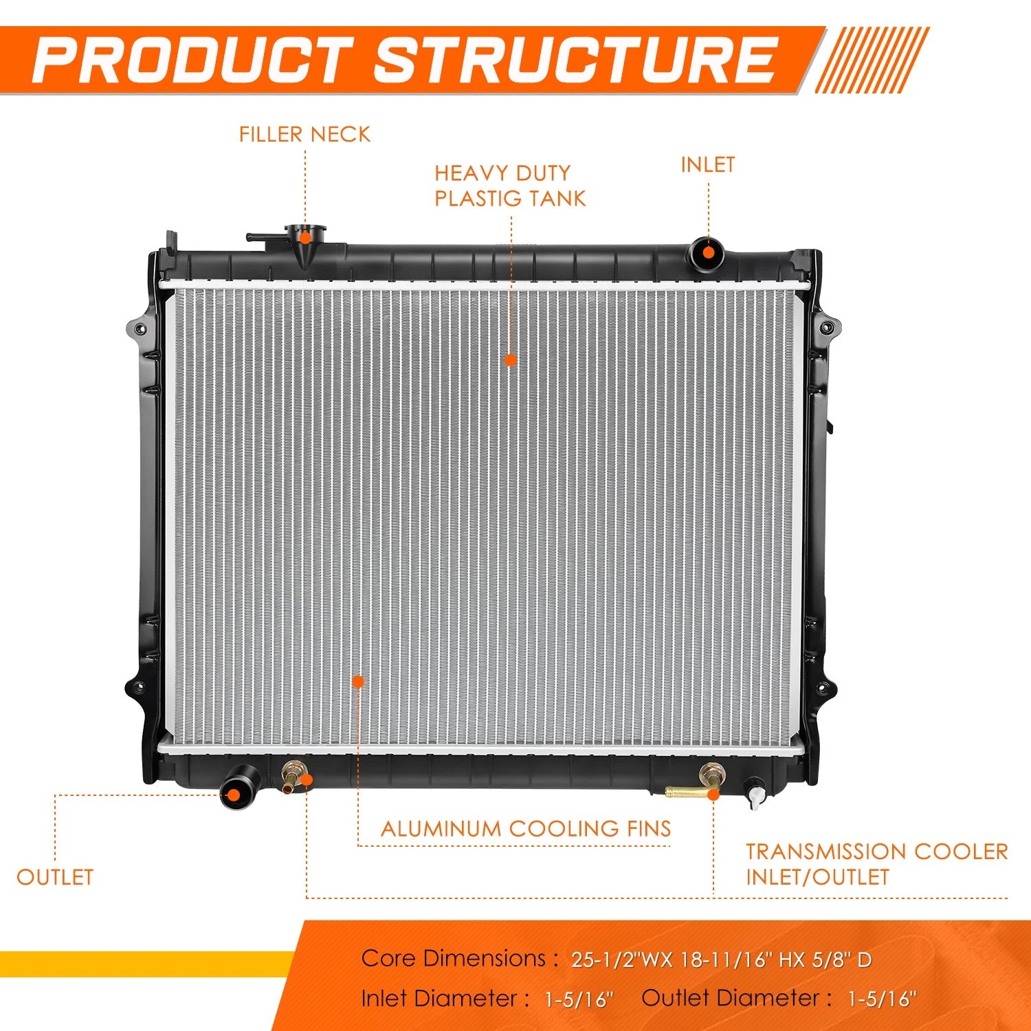 OE Aluminum Core Radiator for Toyota Tacoma (1995–2004) DPI-1778