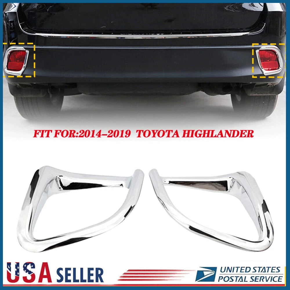 2X Rear Bumper Fog Light Lamp Cover for Toyota Highlander (2014–2017) Chrome