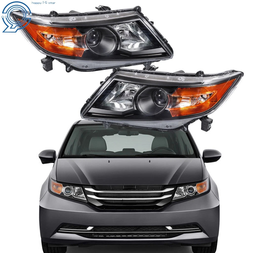 Set of 2 Halogen Headlights for Honda Odyssey (2011–2017) Amber Black