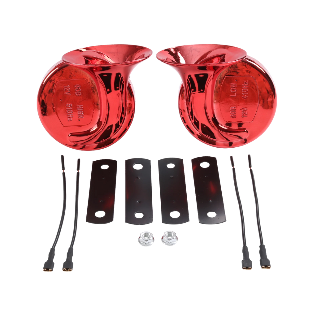 Pair Red Waterproof Car Horns for Universal Fit (12V)
