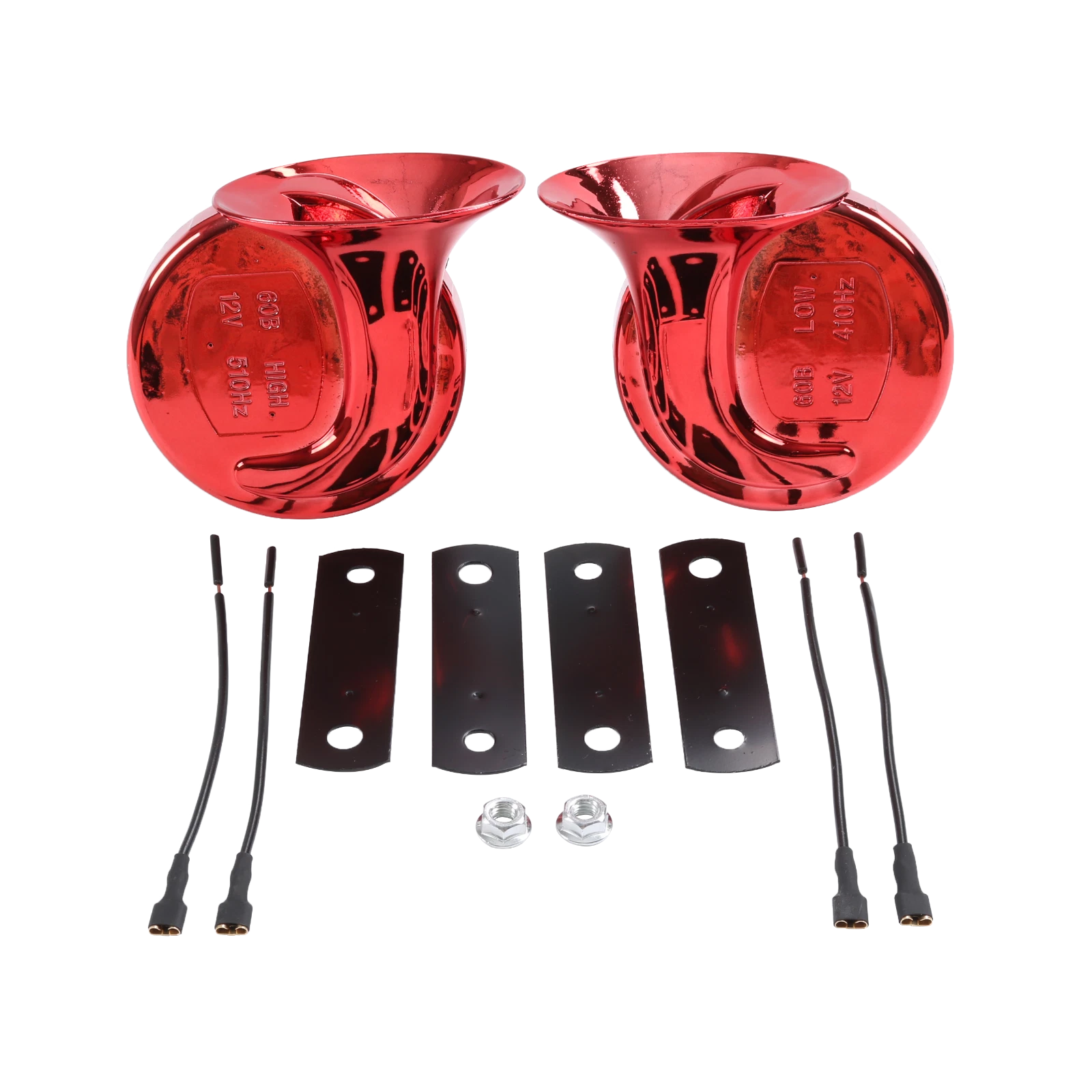 Pair Red Waterproof Car Horns for Universal Fit (12V)