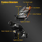 2X Headlight Assembly for Toyota Prius (2006–2009) Black Housing