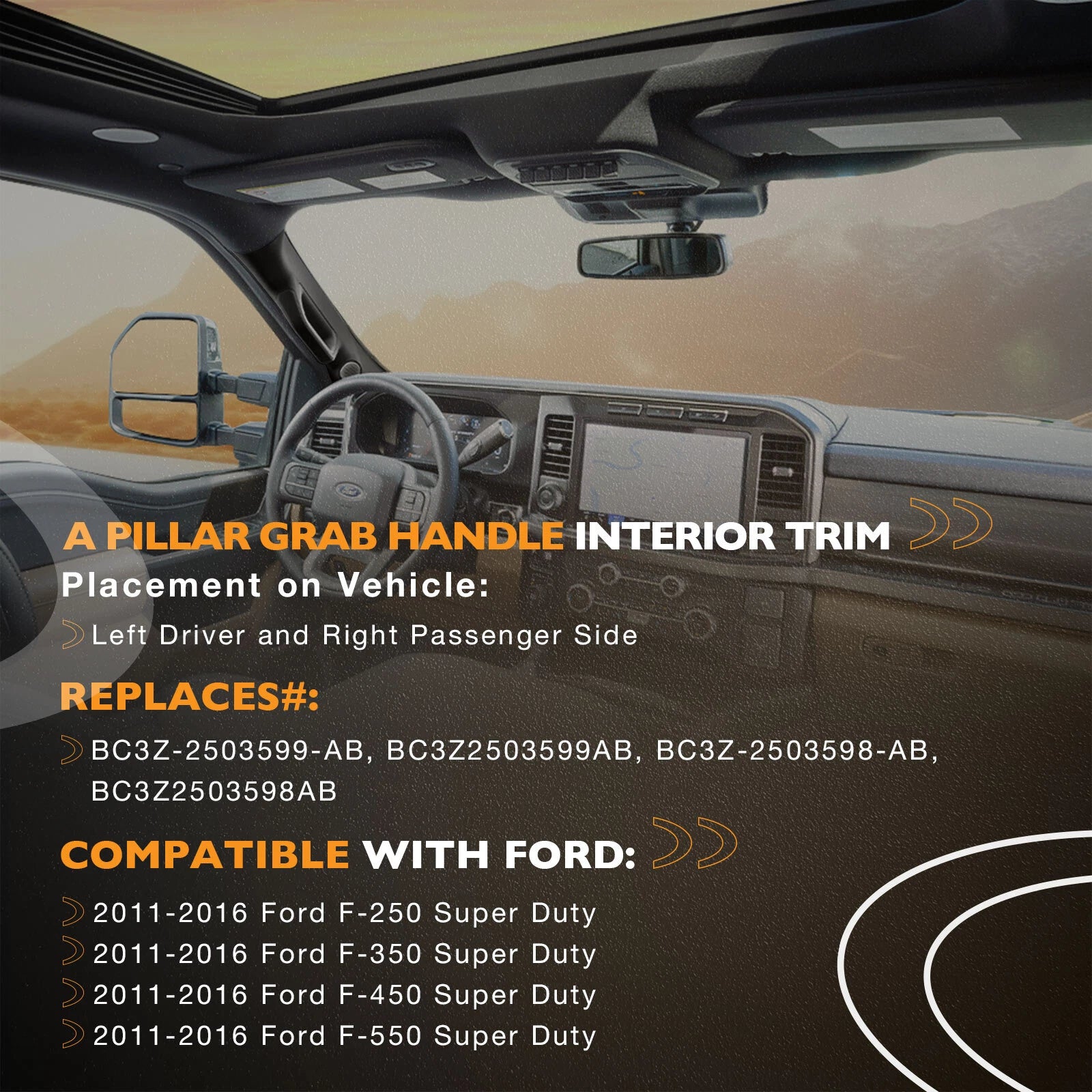 Pair A-Pillar Interior Trim Grab Handles for Ford F-250 (2011–2016)