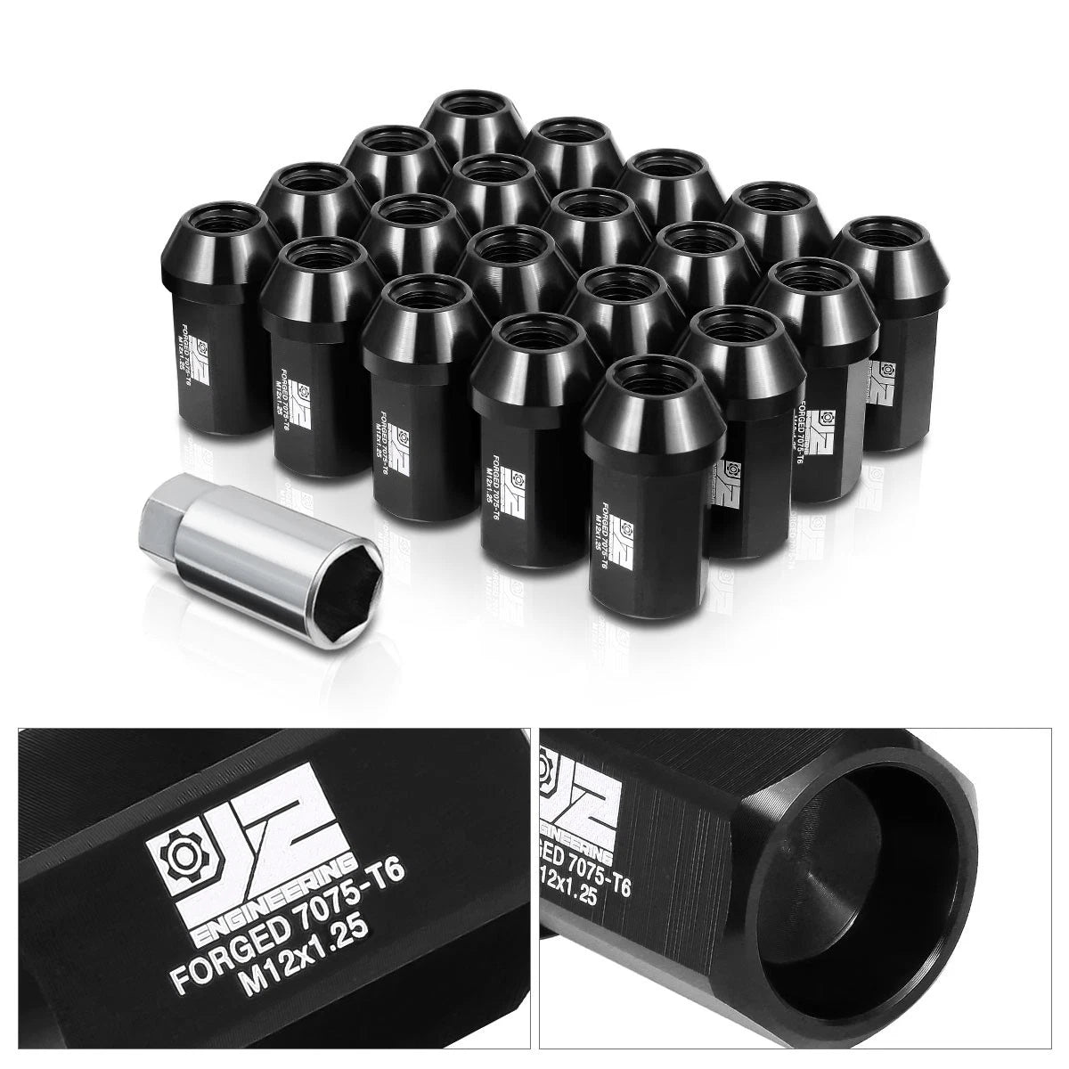 20Pcs M12x1.25 Closed End Acorn Lug Nuts for J2 (42mm Height) Black