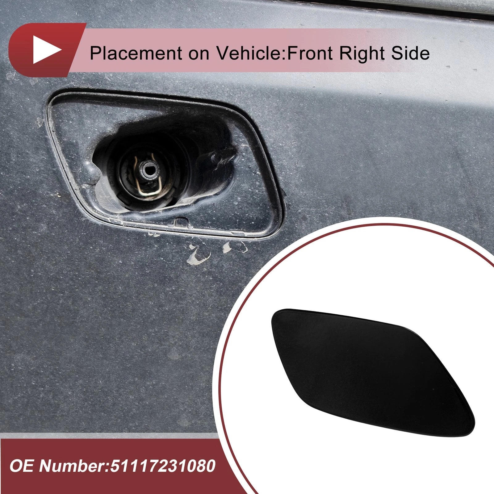 Washer Nozzle Cover Cap No. 51117231080 for BMW Z4 (2009–2016) Black