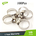100pcs Adjustable Stainless Steel Drive Hose Clamps for Fuel Line (N/A)