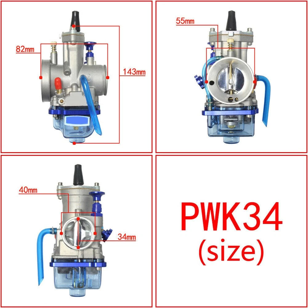 34mm Carburetor for PWK34 250-350cc Dirt Bike Scooter ATV (2/4-Stroke)