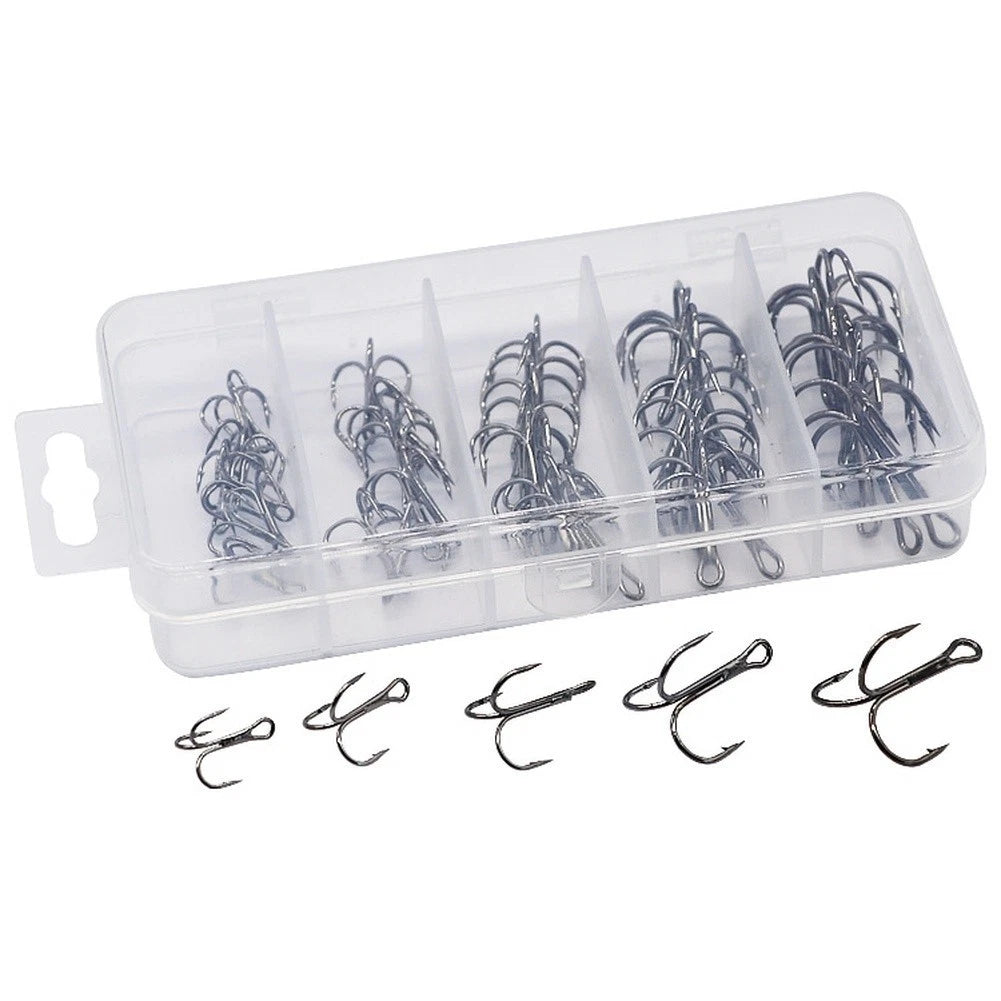 50pcs Treble Hooks for Soft Lure Fishing - Black High Carbon Steel