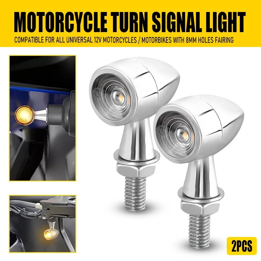 2X Chrome Motorcycle Turn Signals for Universal (12V)