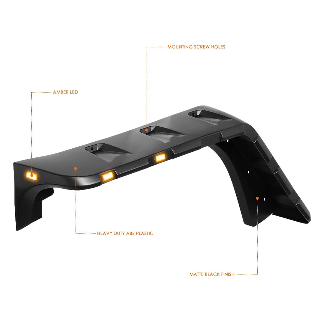 4X Pocket-Riveted Wheel Fender Flares w/ LED for Jeep Wrangler JK (2007–2018)