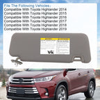 Left Driver Side Sun Visor for Toyota Highlander (2014-2019) Gray