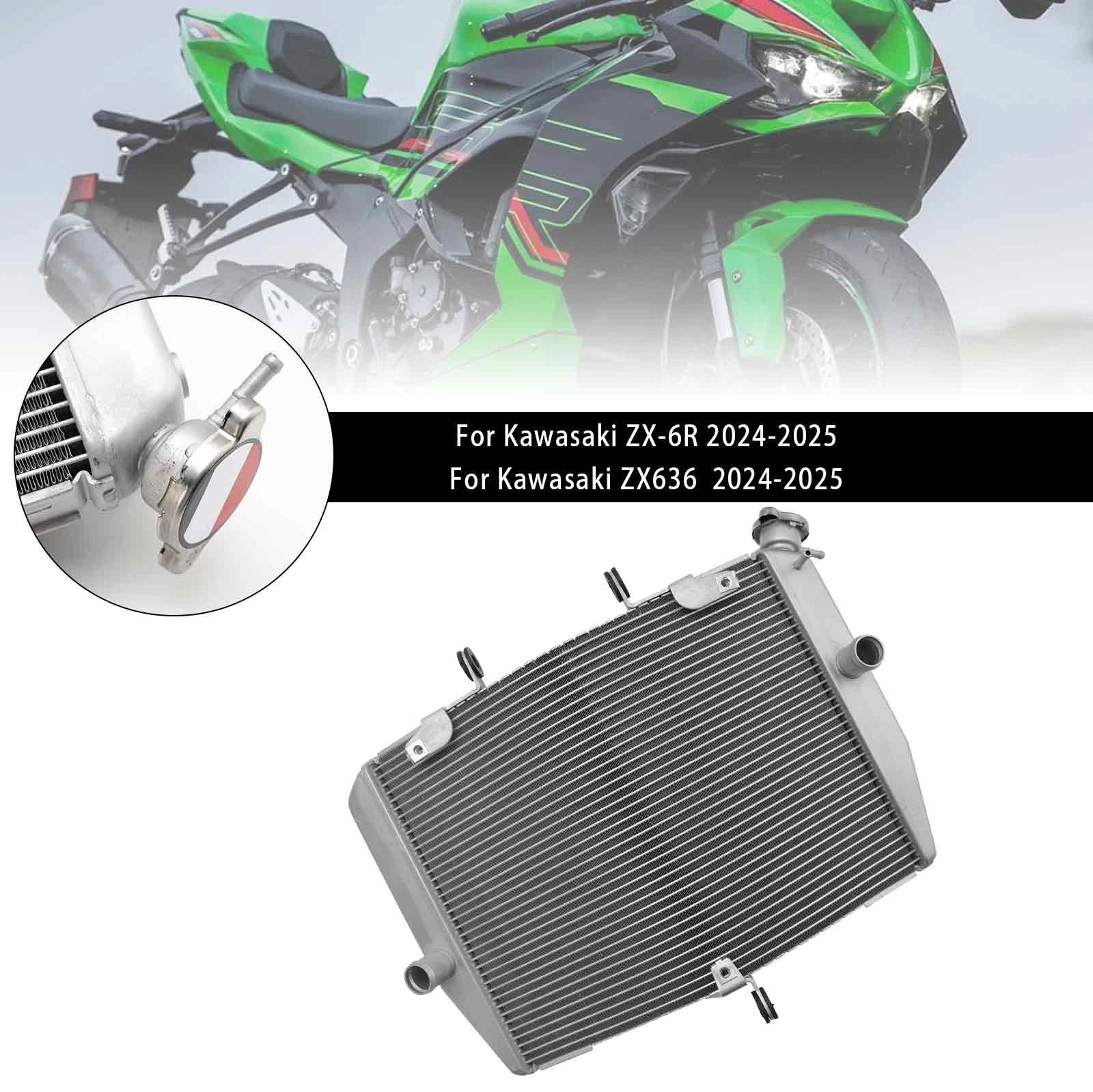 Radiator Cooling Engine Cooler for Kawasaki ZX-6R ZX636 (2024–2025) Silver