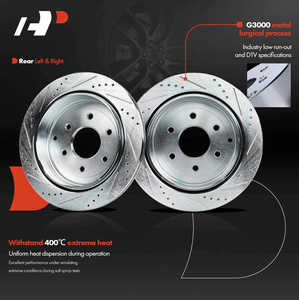 Rear Drilled Brake Rotors & Ceramic Pads for Infiniti QX56 QX80 (2004–2020)