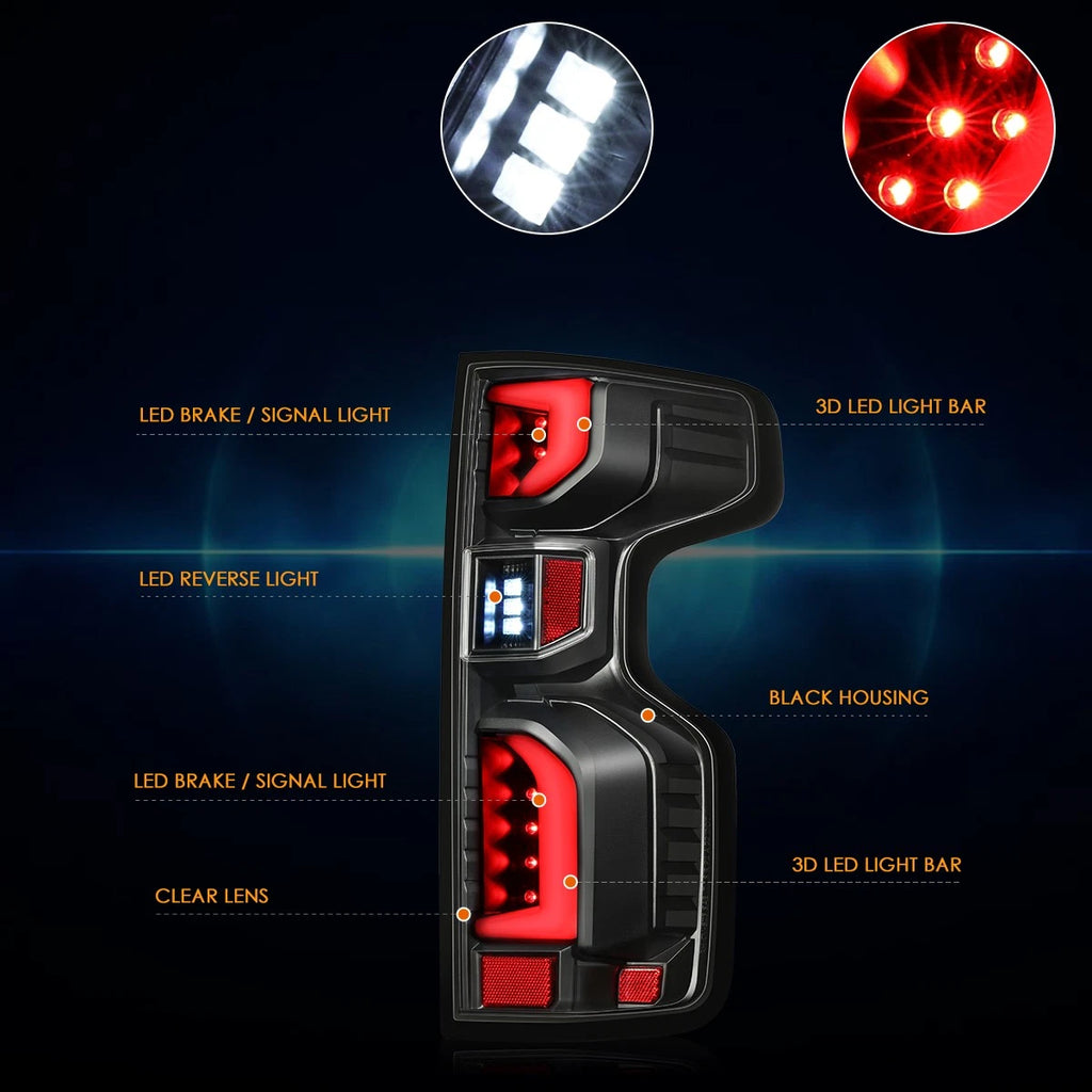 3D Bar Full LED Tail Brake Lights for Silverado 1500 LTD WT LT (2019–2024)