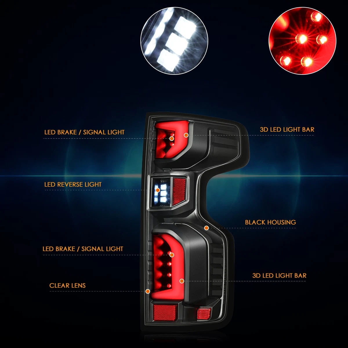 3D Bar Full LED Tail Brake Lights for Silverado 1500 LTD WT LT (2019–2024)