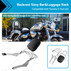 Chrome Backrest Sissy Bar Luggage Rack for Yamaha Vstar 400 650 (1998–2018)