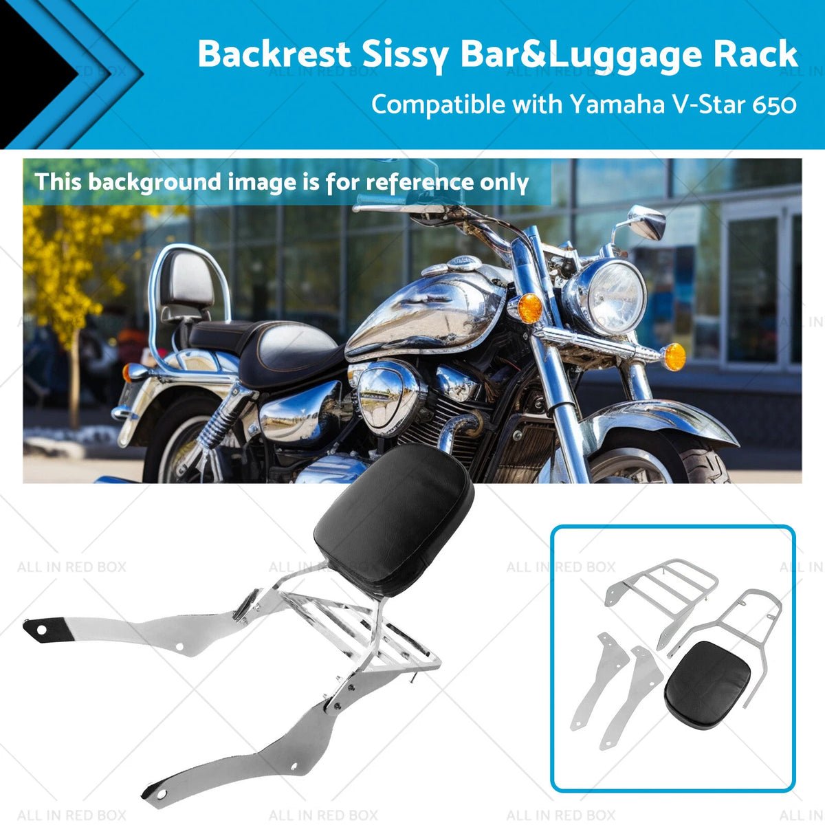 Chrome Backrest Sissy Bar Luggage Rack for Yamaha Vstar 400 650 (1998–2018)