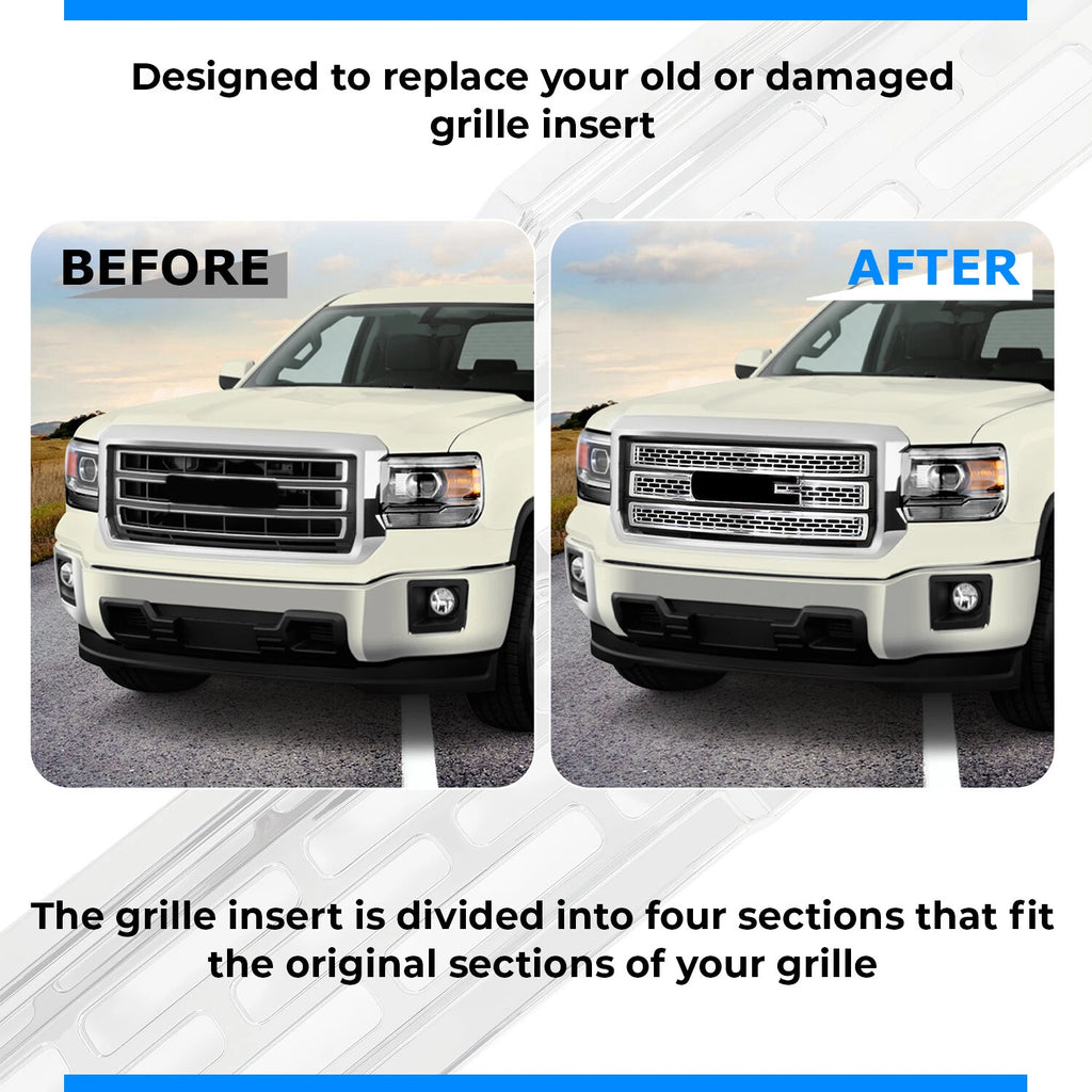 Chrome Grille Insert Mesh Grill Overlay Trim for GMC Sierra 1500 (2014–2015) GI123