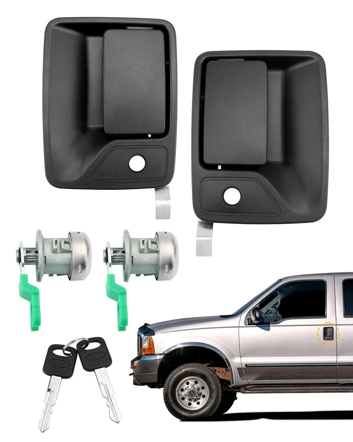 Exterior Door Handle Set with Lock Cylinders & Keys for Ford F250 F350 F450 F550 (1999–2016)