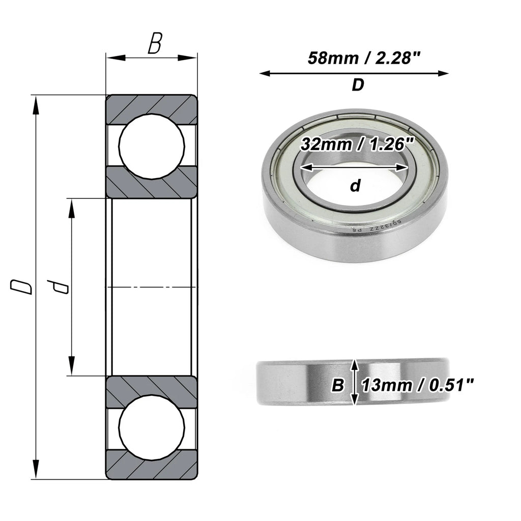 Deep Groove Ball Bearing 32x58x13mm for Scooter Skateboard (P5)