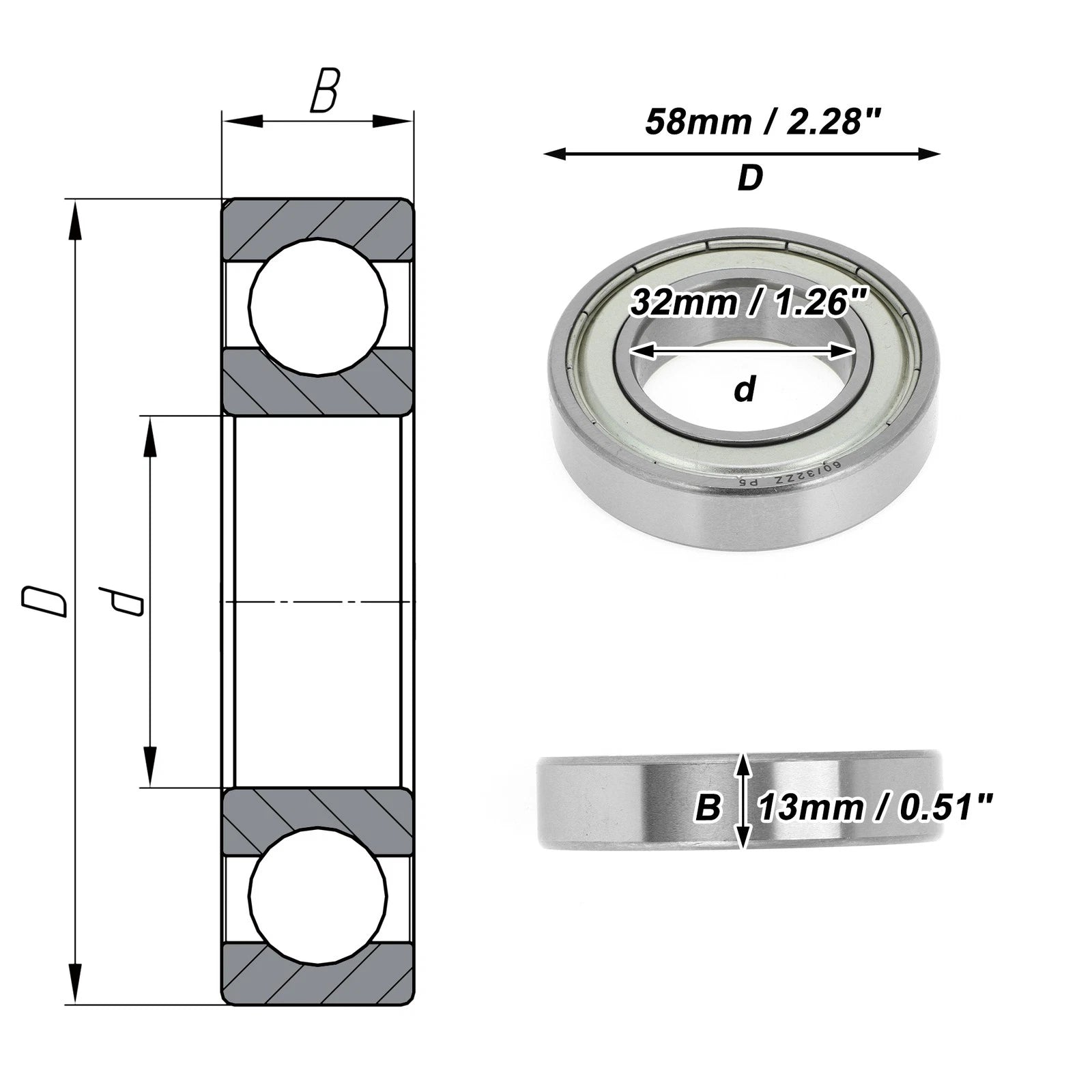 Deep Groove Ball Bearing 32x58x13mm for Scooter Skateboard (P5)