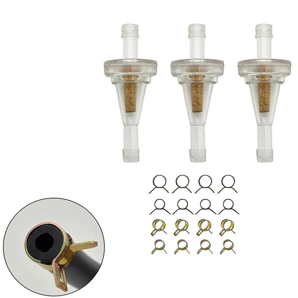 Set of 3 Inline 6mm 1/4 Inch Fuel Filters with Clamps for Motorcycle