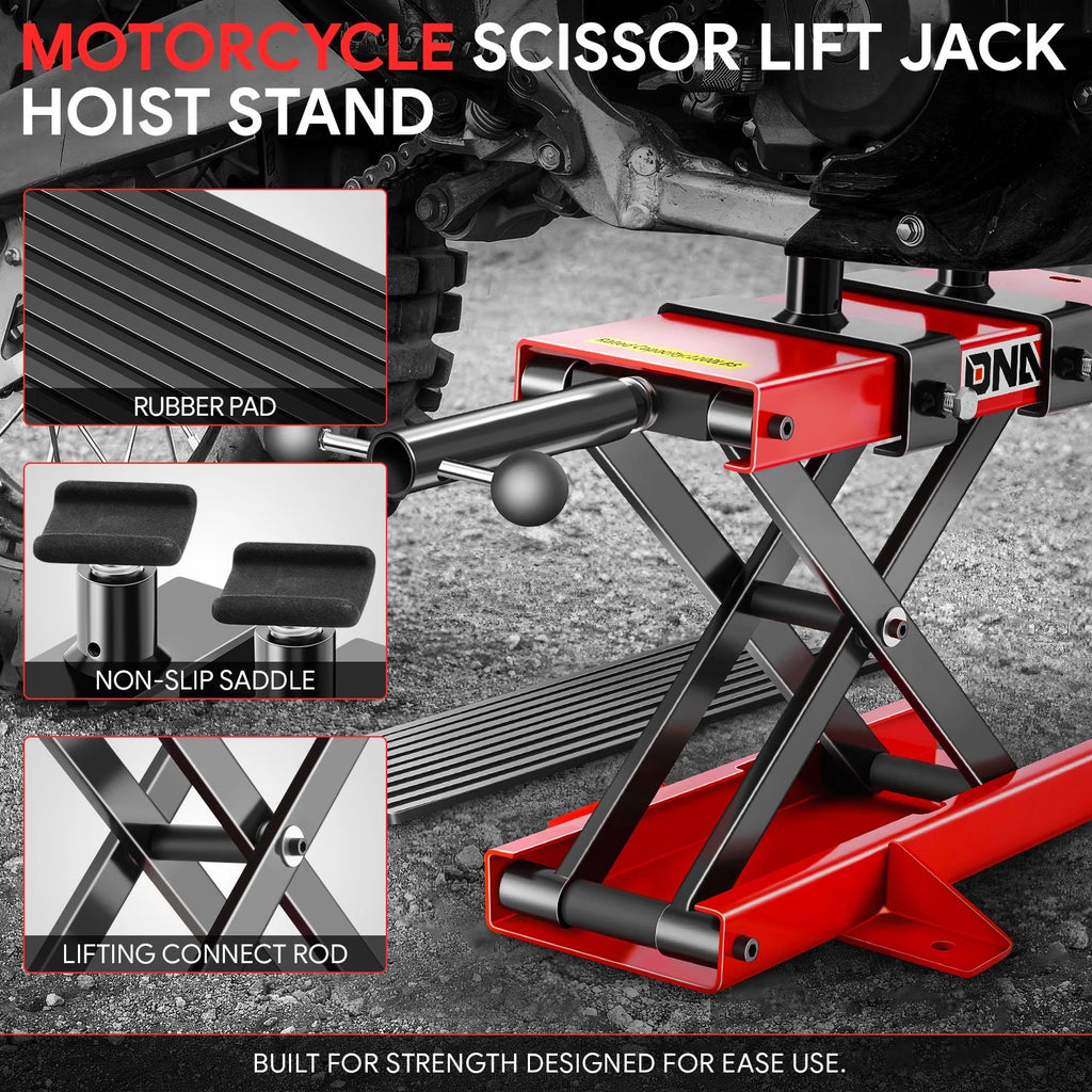 Steel Wide Deck Motorcycle Scissor Lift Jack for Bikes ATVs Cars (1100 lb)