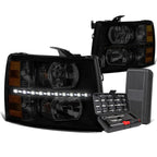 LED DRL Bar Tinted Amber Side Headlights for Chevy Silverado (2007–2014)