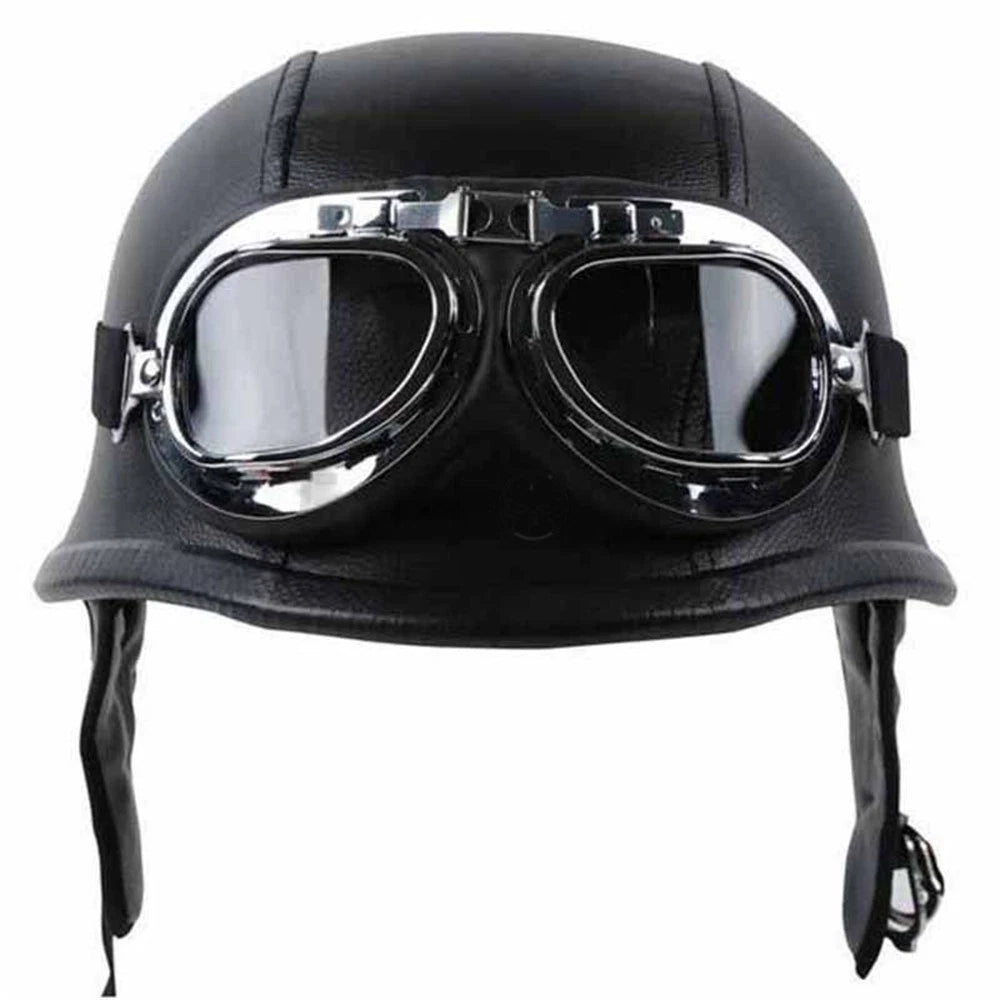 Black Leather Half Face Helmet for Motorcycle (Size L)
