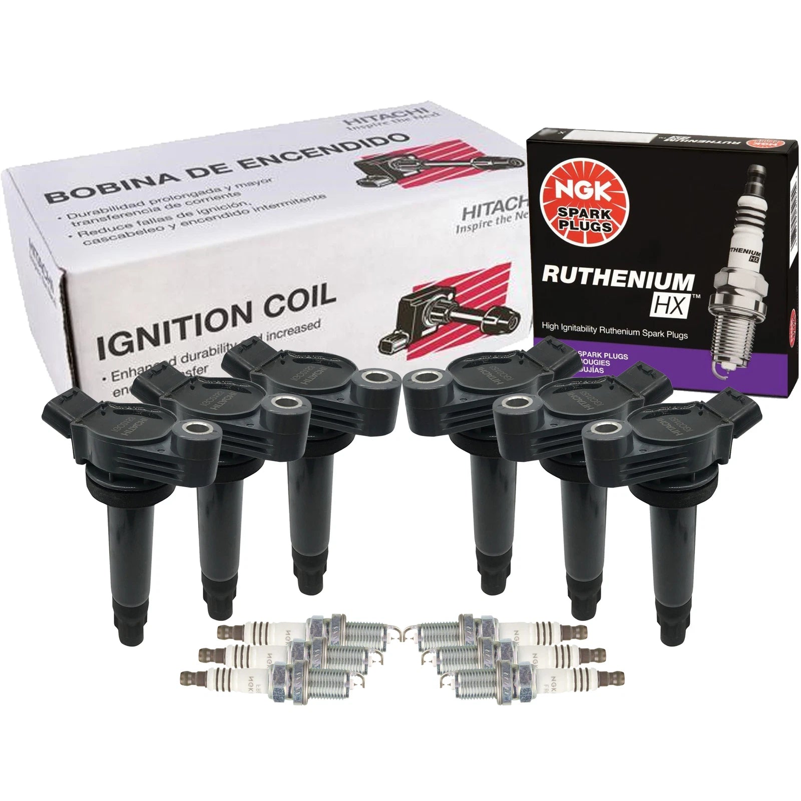 Set of 6 Ignition Coils & NGK RutheniumHX Spark Plugs for Lexus Toyota (3MZFE)