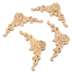 Set of 4 Wood Carved Onlay Applique for European Style Decor (Unpainted)