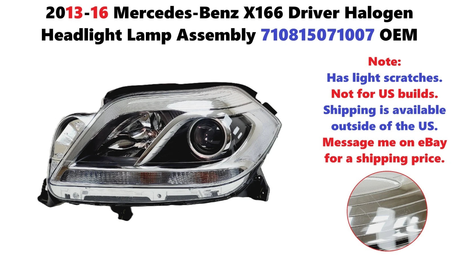 Halogen Headlight Lamp for Mercedes-Benz GL-Class X166 (2013–2016) 710815071007