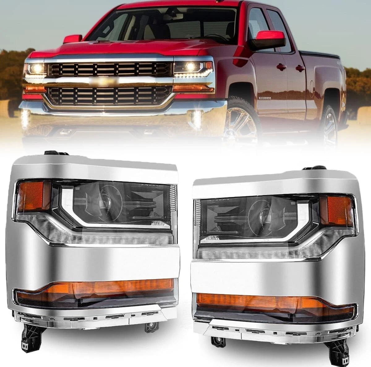 HID/Xenon Headlights for Chevy Silverado 1500 (2016–2018) w/ DRL Chrome
