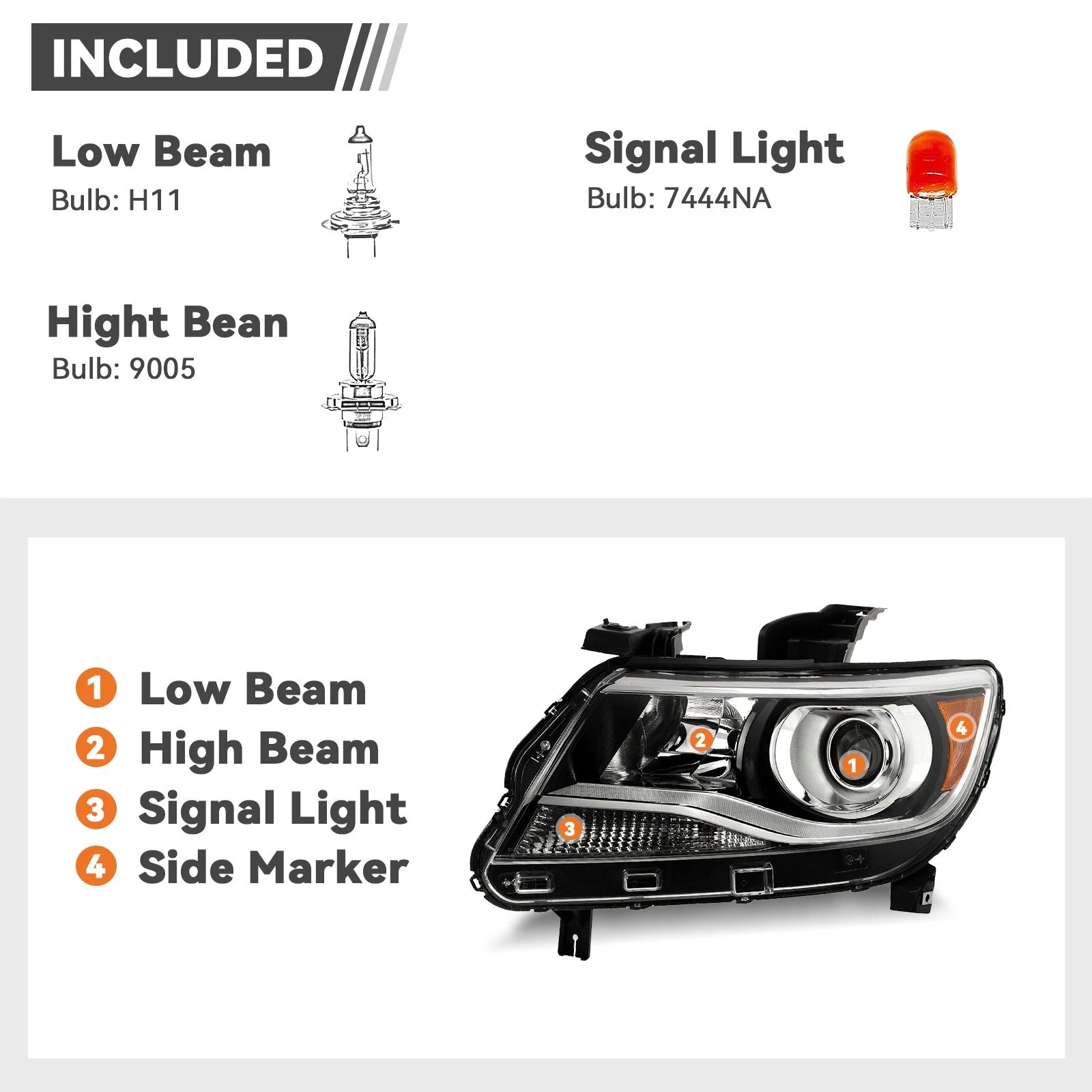 Halogen Projector Headlight W/Bulb Left for Chevy Colorado (2015–2022)
