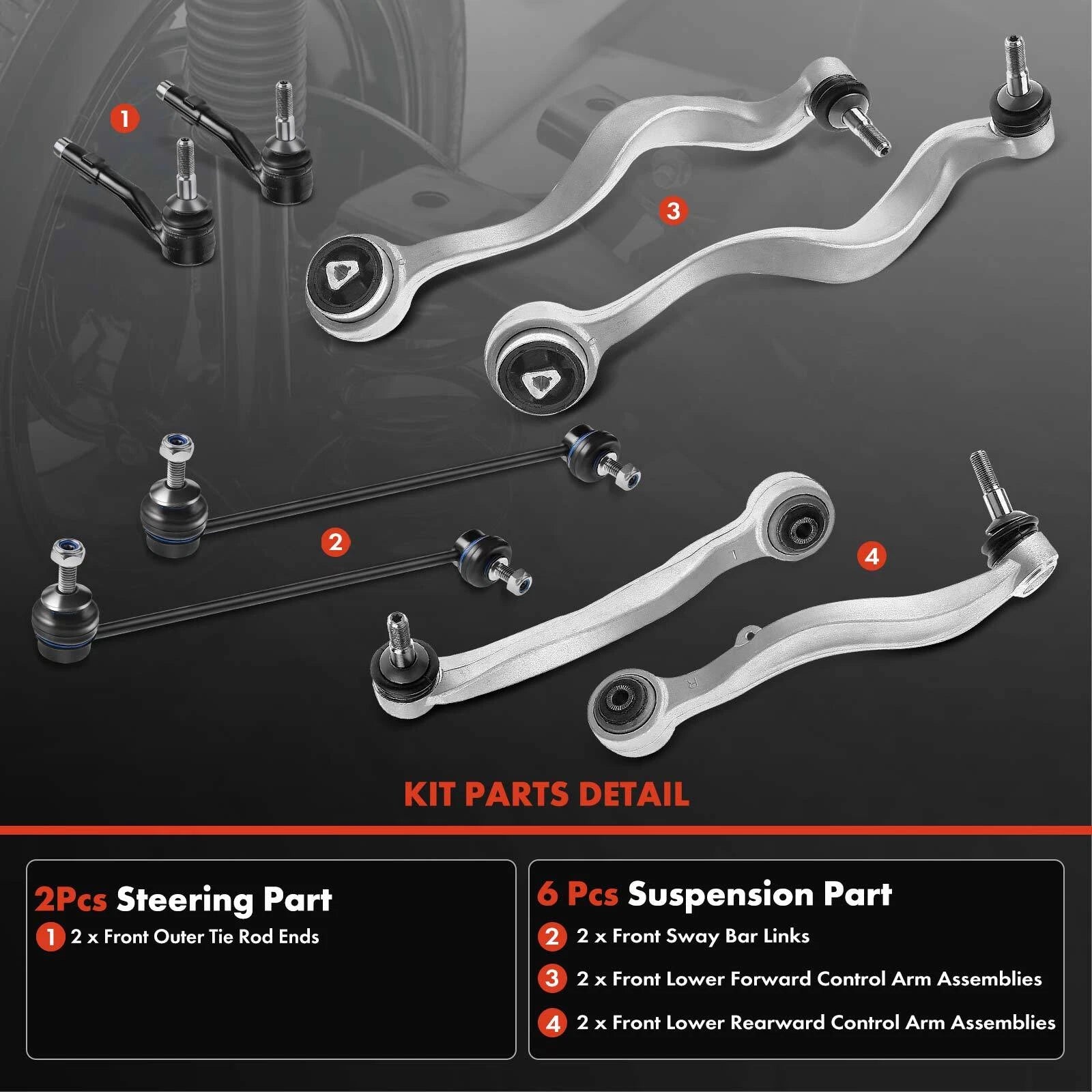 Set of 8 Front Lower Control Arm Bar Links for BMW 525i 528i 530i 535i 545i
