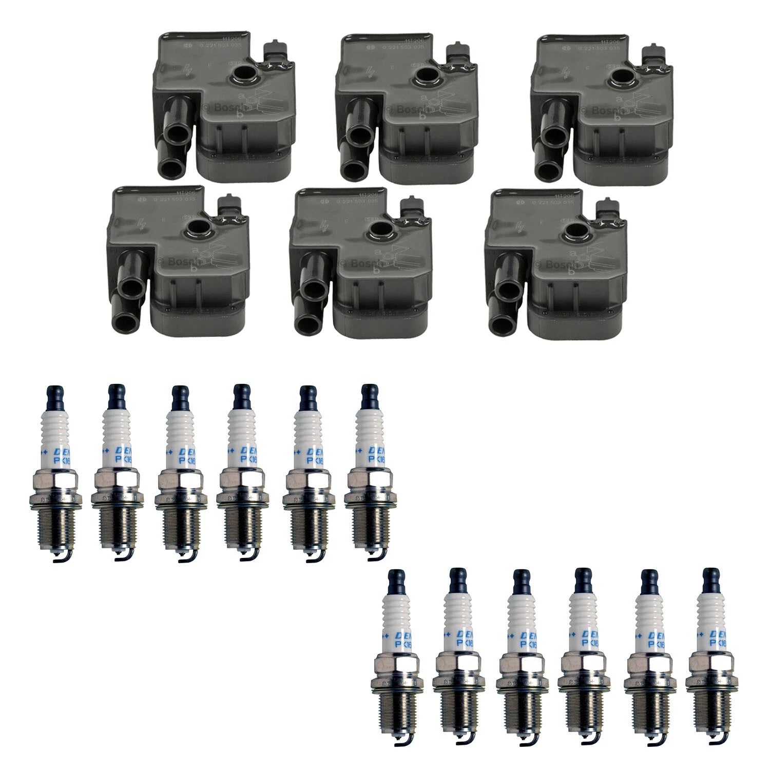 Set of 6 Ignition Coils & 12 Spark Plugs for Mercedes W203 C208 V6