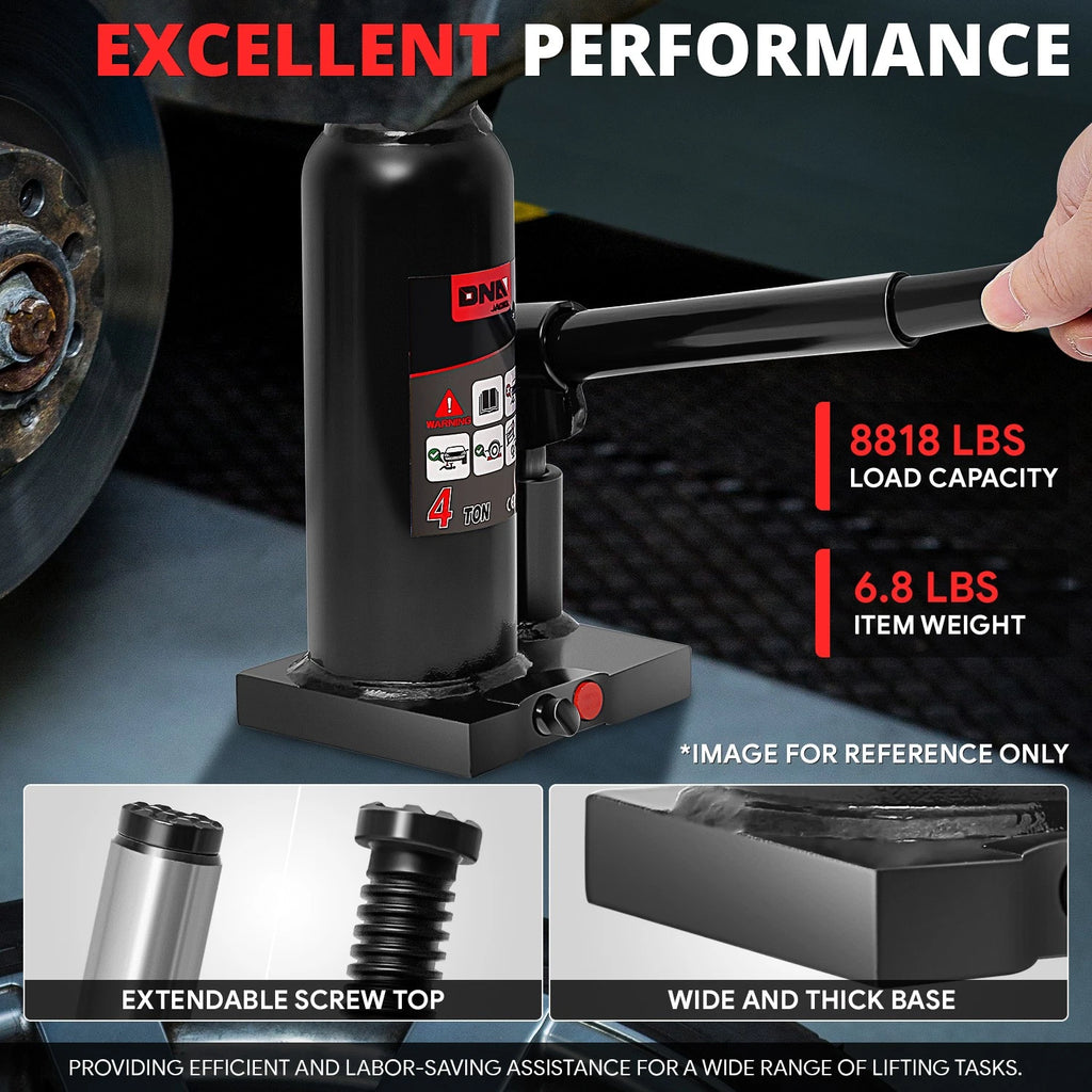 15" Hydraulic Bottle Jack for Automotive Repair (4 Tons)