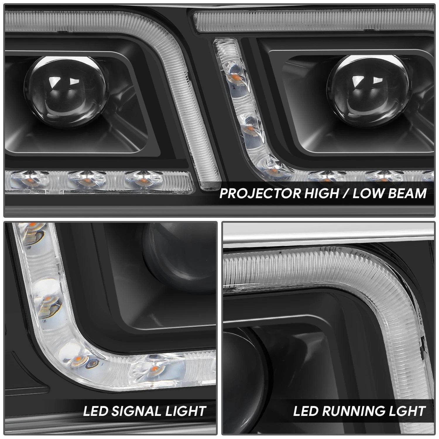 LED DRL + Signal Projector Headlight for Western Star 4800, Kenworth W900 (1981–2019)