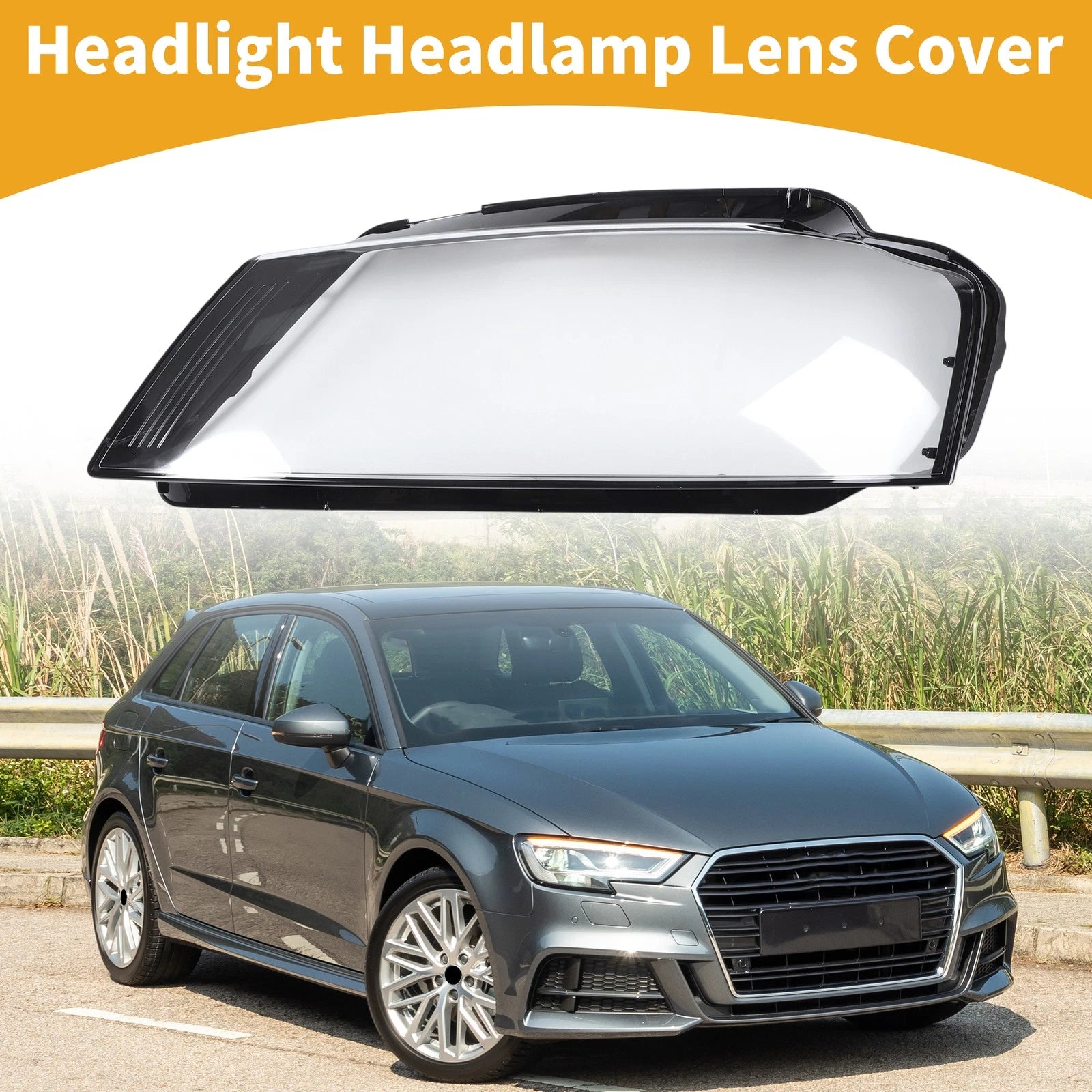 1 Pc Headlight Lens Cover for Audi A3 (2009–2012) Clear Black