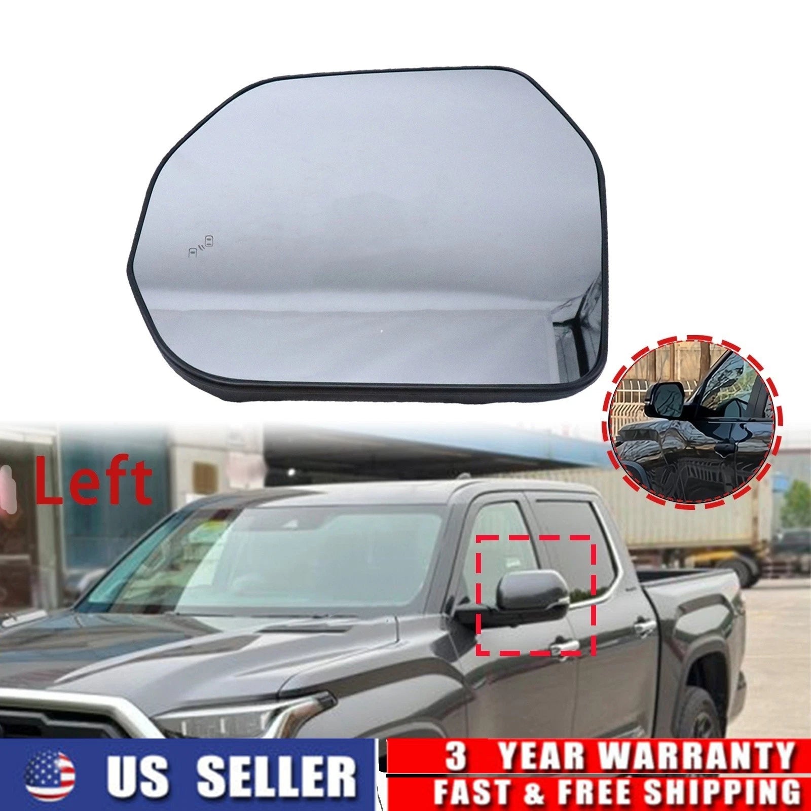 Heated Side View Mirror Glass for Toyota Sequoia (2001–2022) LH, Turn Signal