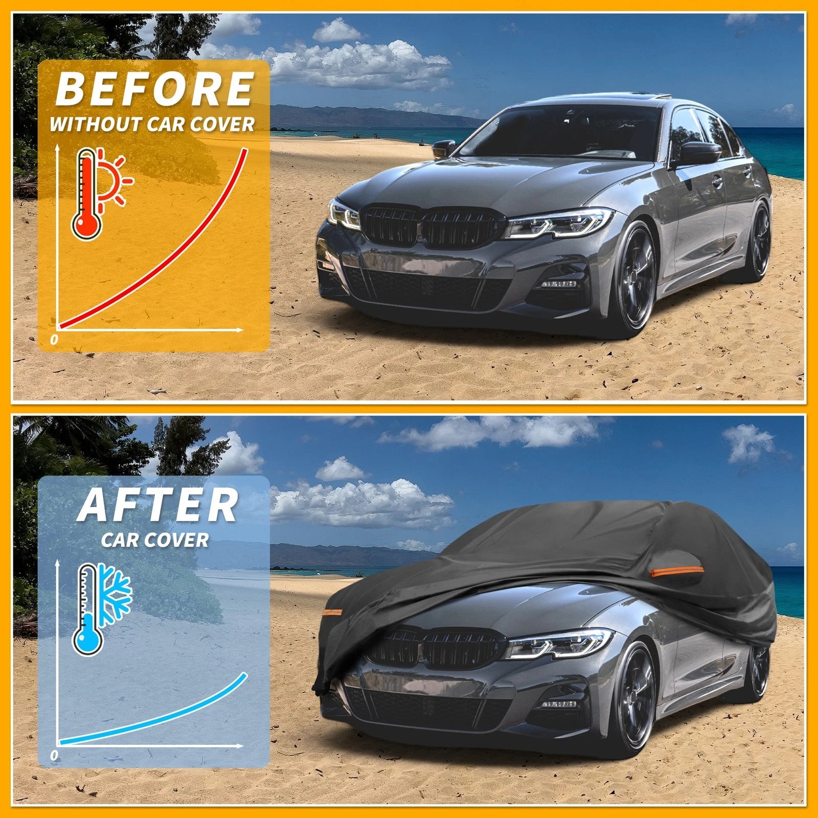 Waterproof Car Cover for BMW 3 Series (2016–2024) Black 210D-PU