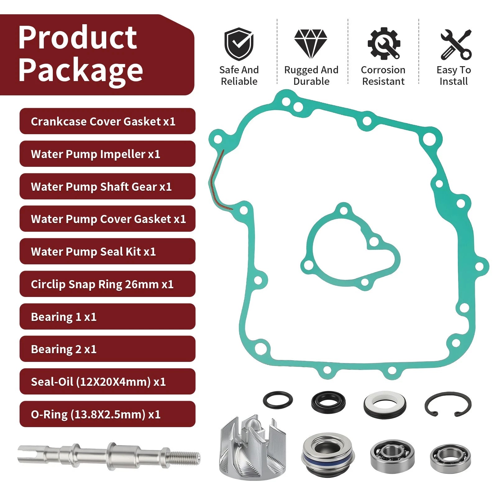 Water Pump Repair Kit & Impeller Shaft for Kawasaki Brute Force 300 (2012–2024)