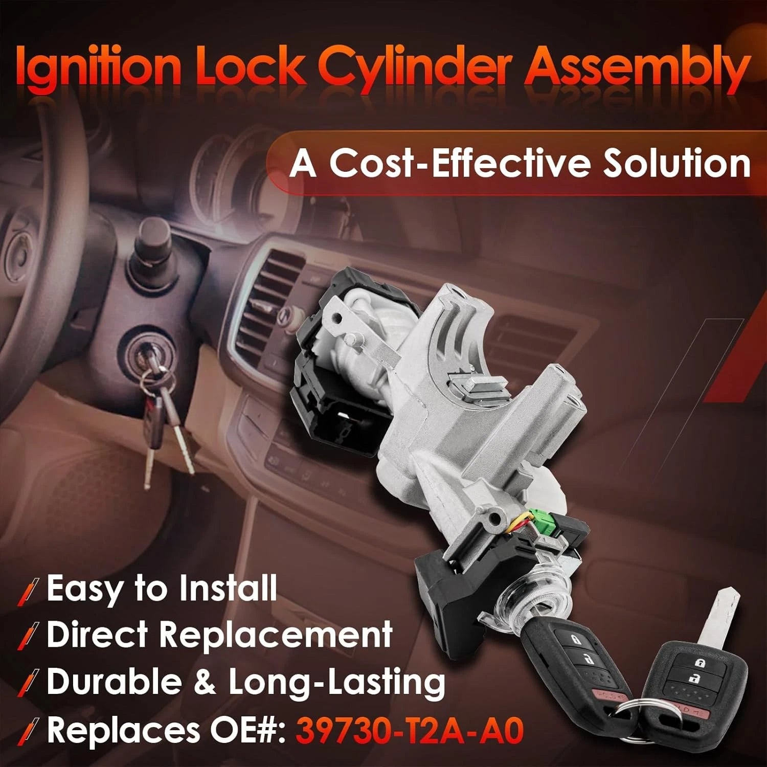 Ignition Switch Lock Cylinder with Remote Keys for Honda Accord (2013-2017)