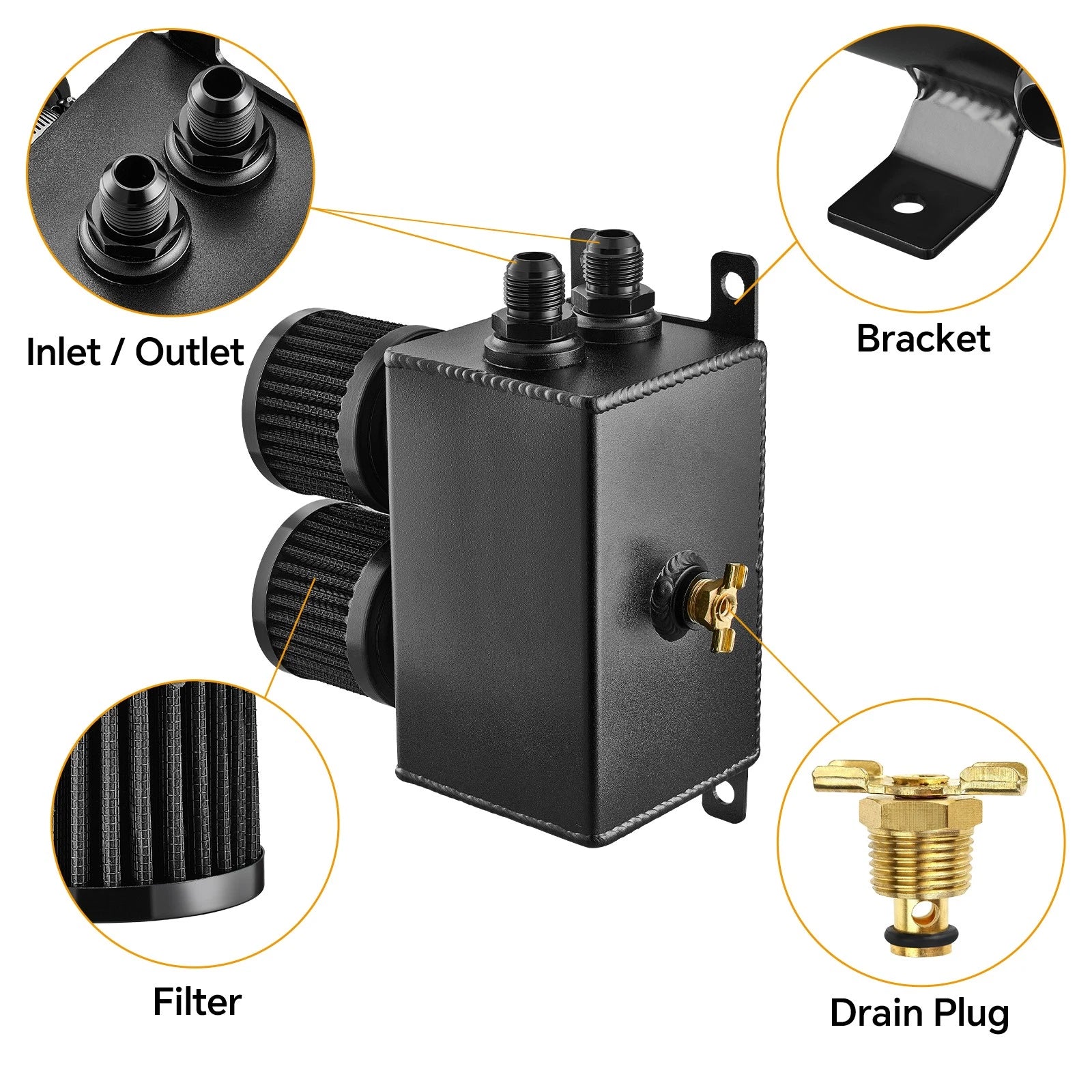 10AN Oil Catch Can Reservoir Tank Kit for Universal Applications (2 Port)