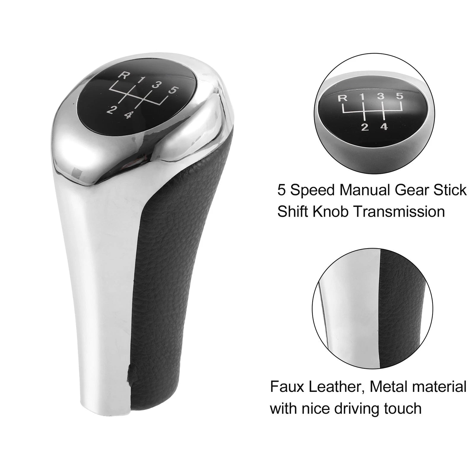 5 Speed Manual Shift Knob for BMW X1 E84 (2009–2015) Faux Leather Black Silver