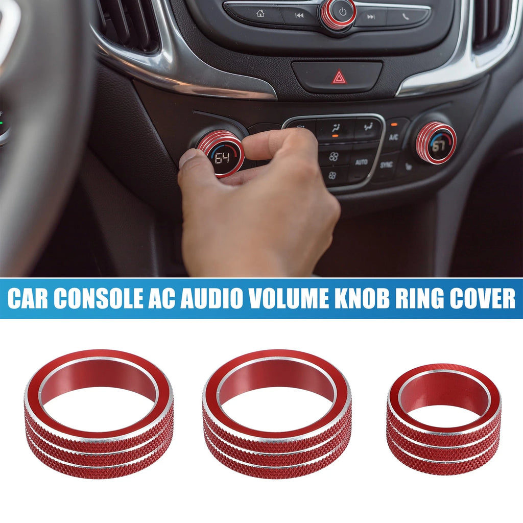 Set of 3 Console AC Audio Volume Knob Ring Covers for Chevy Malibu (2017–2022) Red