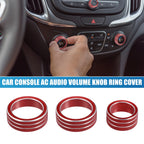 Set of 3 Console AC Audio Volume Knob Ring Covers for Chevy Malibu (2017–2022) Red