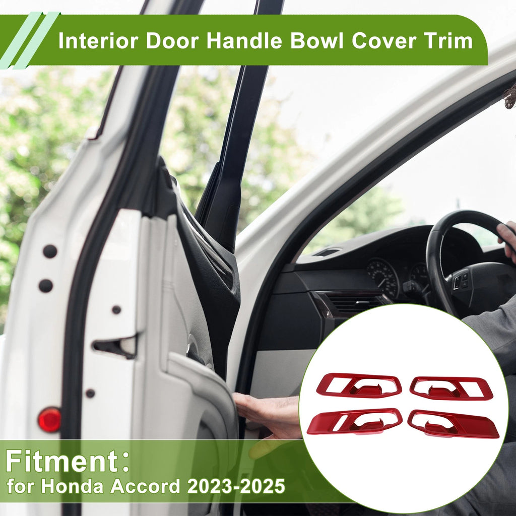 Set of 4 Interior Door Handle Bowl Cover Trim for Honda Accord (2023–2025) Red ABS